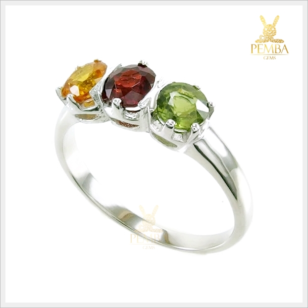 แหวนพลอยแท้ 3 สี ในสไตล์ที่เป็นคุณ เงินแท้925 ชุบทองคำขาว แหวนพลอยแท้