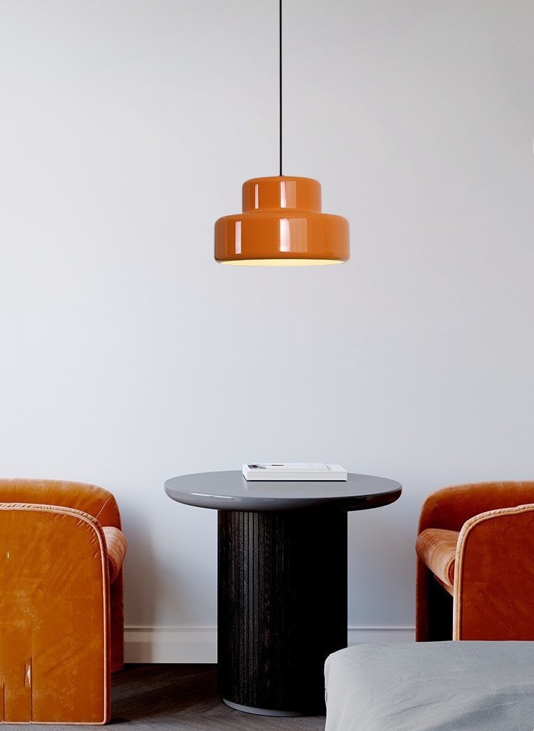 โคมไฟแขวนเพดานสีส้มสไตล์โมเดิร์นปากโคมทรงกลมกว้าง 35CM มีรูกระจายแสงด้านบน [VOG-7065]