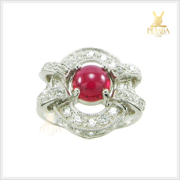 แหวนทับทิมแท้ ทรงหลังเบี้ย เงินแท้925 แหวนทับทิมทรงโบราณ แหวนพลอยแท้