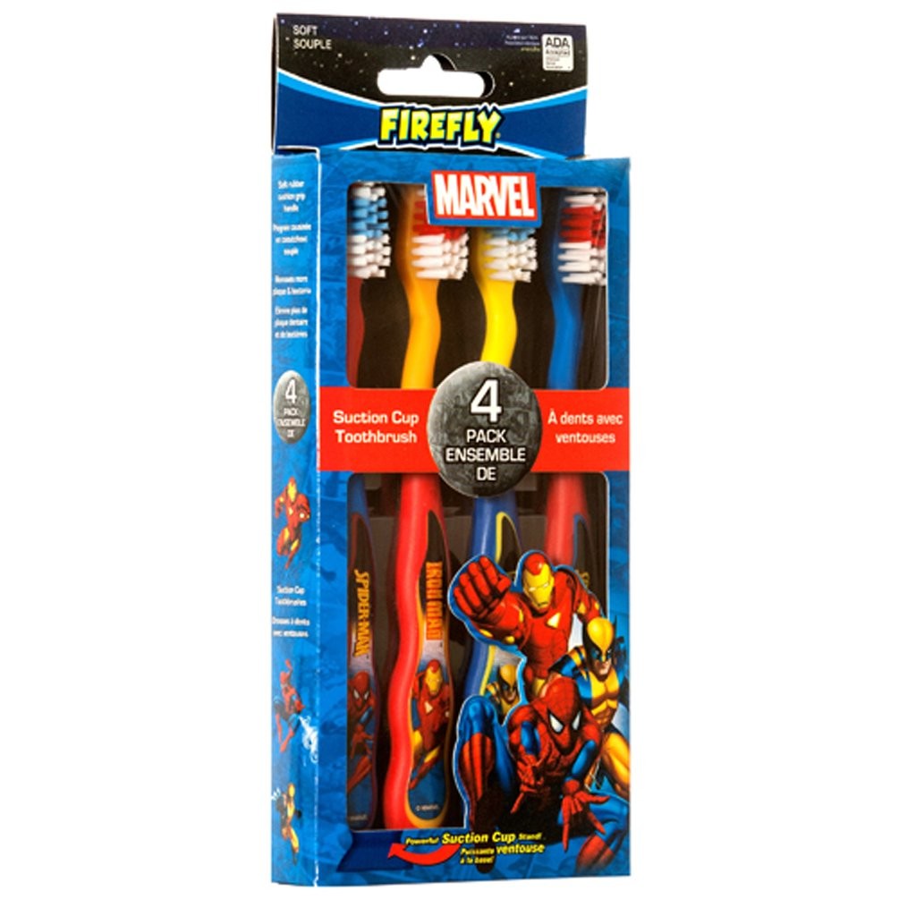 แปรงสีฟันสำหรับเด็กพร้อมฐานตั้งสูญญากาศ FireFly Marvel Universe Suction Cup Toothbrush (4-Pack)