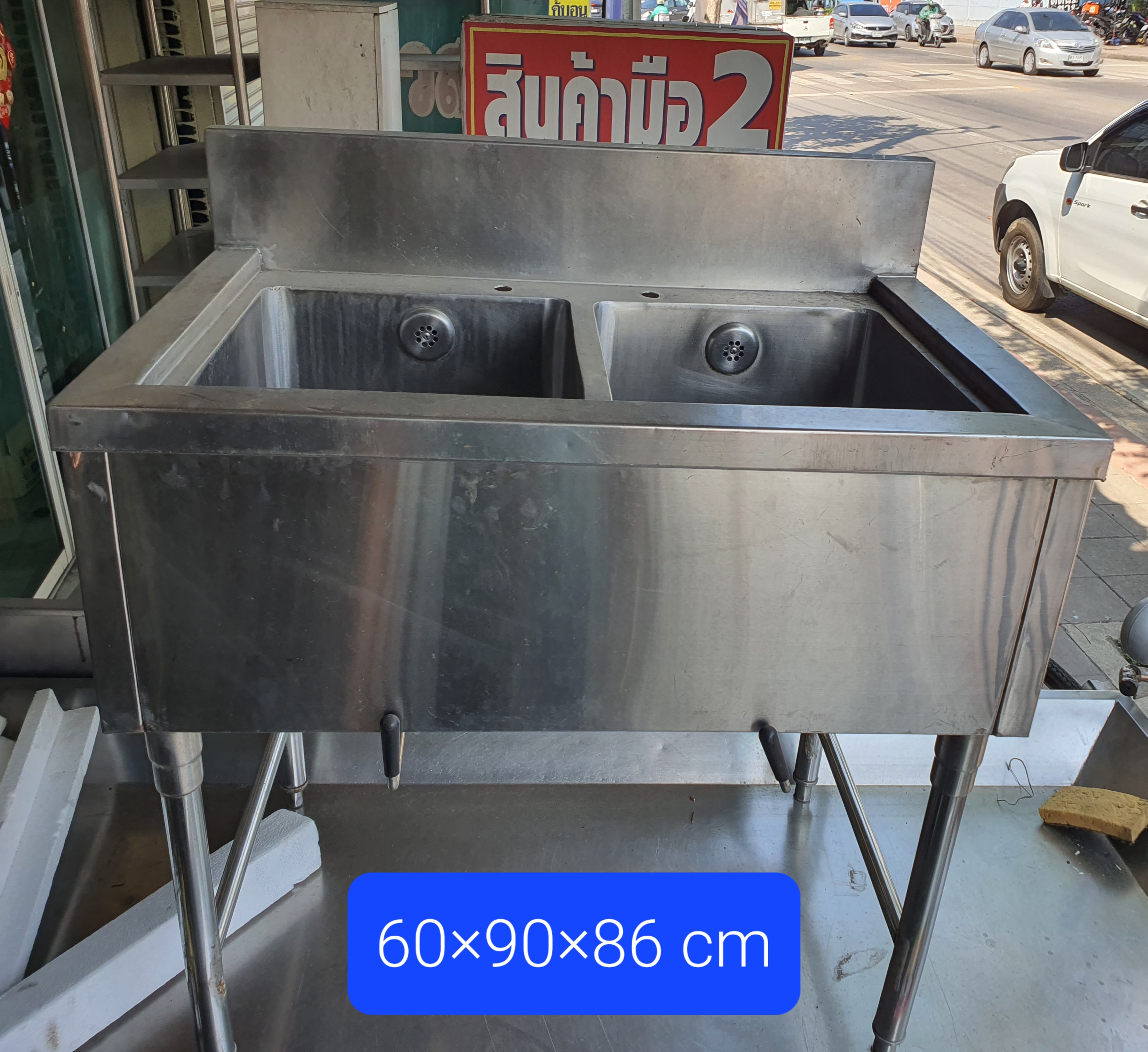 อ่างสแตนเลส 2 ช่อง สำหรับคาเฟ่