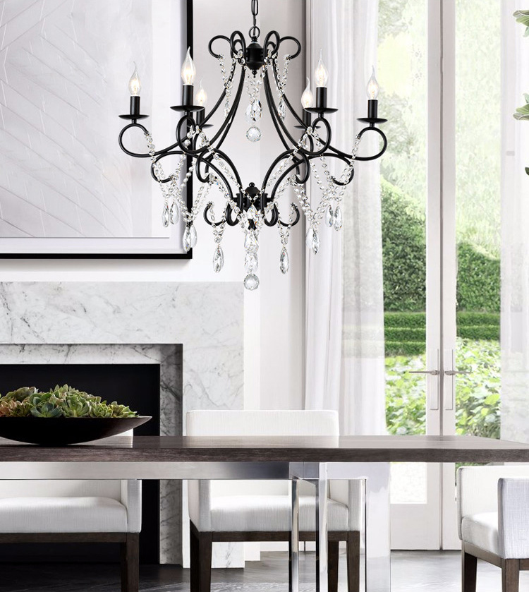 โคมไฟระย้าสไตล์อเมริกันเหล็กดัดแท่งเทียนตกแต่งคริสตัล [D6659]