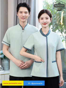 ชุดพนักงานทำความสะอาด เสื้อแม่บ้าน เสื้อแม่บ้านโรงแรมรีสอร์ท D6709002 เทา เขียว L-5XL