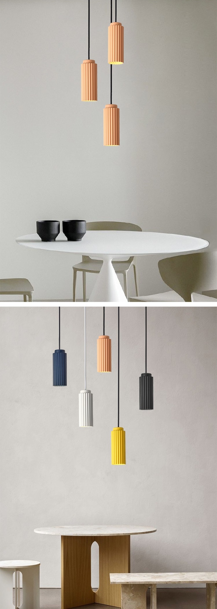 โคมไฟแขวนเพดานทรงกระบอกผิวลายลอนเส้นตรงแนวตั้ง [LB3118]