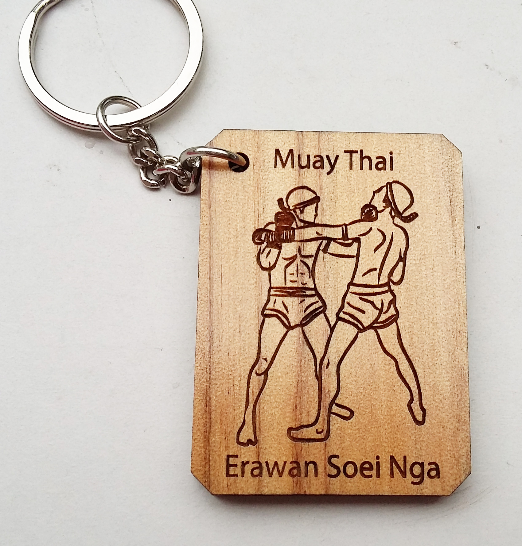 พวงกุญแจไม้แกะสลัก แม่ไม้มวยไทย-เอราวัณเสยงา