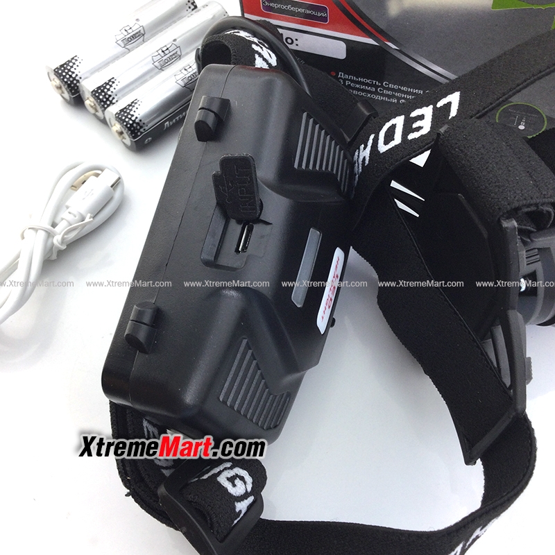 ชุดเซตไฟฉายคาดหัวซูม Ultrafire P90 LED แสงสีขาว 888000W สว่างมาก พร้อมแบตเตอรี่และสายชาร์จ USB