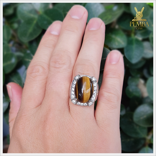 แหวนตาเสือแท้ เงินแท้925 ชุบทองคำขาว เสริมอำนาจบารมี น่าเกรงขาม