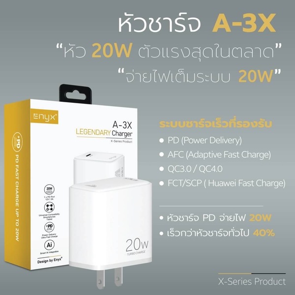 หัวชาร์จ ENYX รุ่น A-3X ชาร์จเร็ว PD 20W QC 3.0 QC 4.0 พอร์ท Type-C