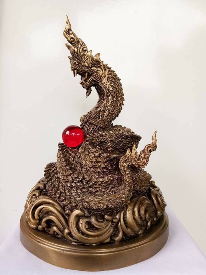 รูปหล่อ พญานาค พญาอนันตนาคราช เนื้อโลหะทองเหลือง ลงสี (สูง10.9 ฐานกว้าง7.5 นน.2.5กก)