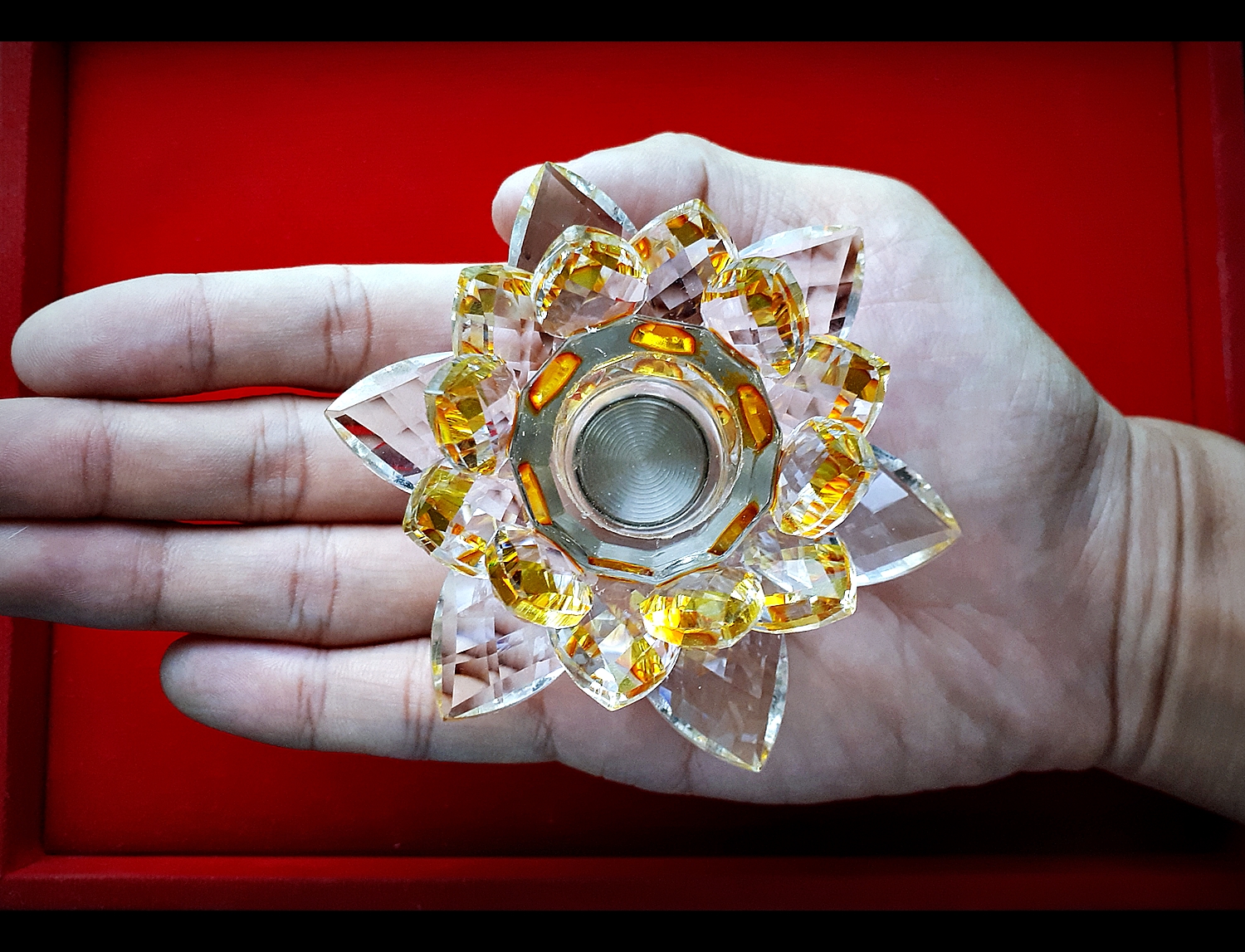 ฐานวางลูกแล้ว ขาตั้งที่วางลูกแก้ว ฐานคริสตัลกลีบดอกบัว2ชั้น คละสีต่างๆ หลากสี หลายขนาด (ขายปลีก ขายส่ง)