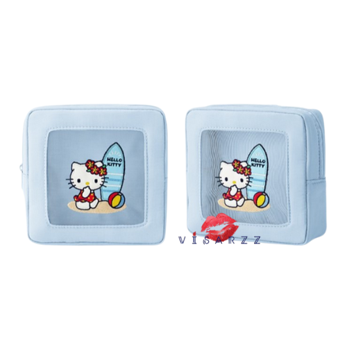 (สีฟ้า) Laneige X Hello Kitty Make Up Pouch กระเป๋าเครื่องสำอางลาเนจ เฮลโหลคิตตี้ ธีม Surf on the Beach น่ารักสุดๆ ขนาดกำลังดี