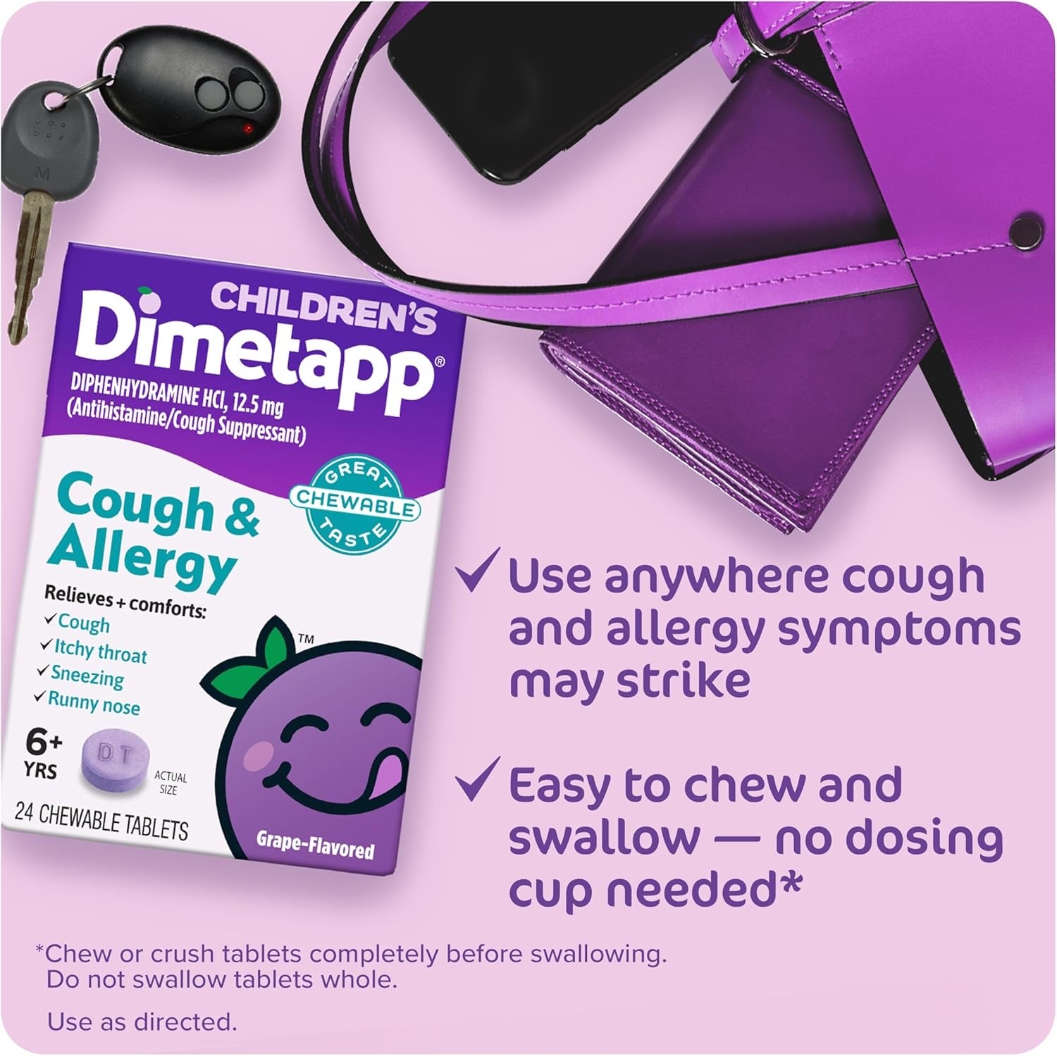 ยาบรรเทาอาการไอและภูมิแพ้ชนิดเม็ดเคี้ยวสำหรับเด็กและผู้ใหญ่ Dimetapp Children's Cough & Allergy Chewables