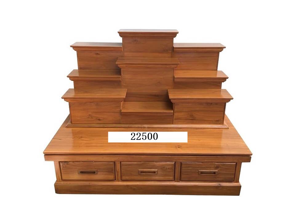 โต๊ะหมู่บูชา ไม้สัก (ฐานตู้ กxยxส=80x120x30ซม) (สูงรวม 90ซม) (วางพระฐานลึก7นิ้ว ยาว14นิ้ว)
