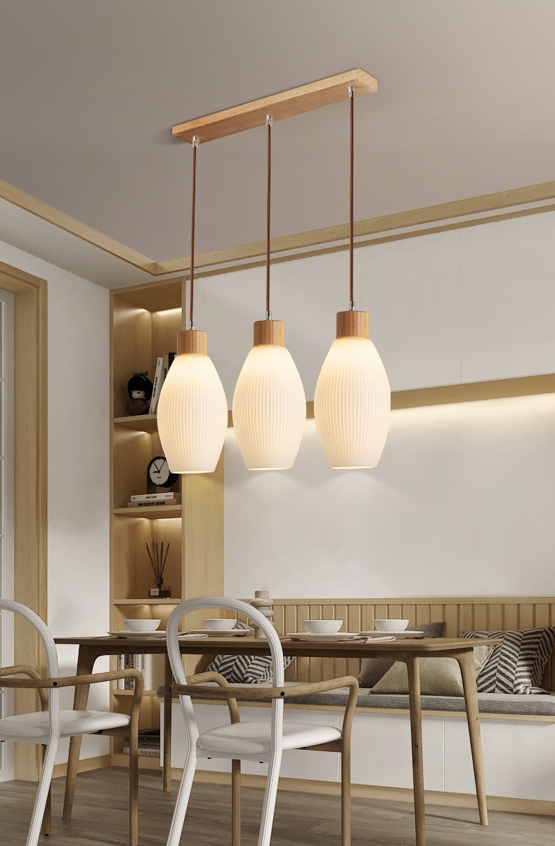 โคมไฟแขวนเพดาน 3 ดวง ฐานไม้ทรงยาว สไตล์ญี่ปุ่น [WG-11515]