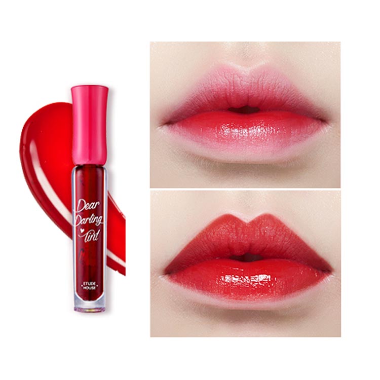 Etude House Dear Darling Tint # OR204 Cherry Red ทิ๊นต์เนื้อเจลรุ่นปรับปรุงใหม่ ที่ออกแบบมาให้สีสวยสดแจ่มชัด แต่ยังคงความชุ่มชิ้นให้กันริมฝีปากไม่ทำให้ริมฝีปากแห้งแตก