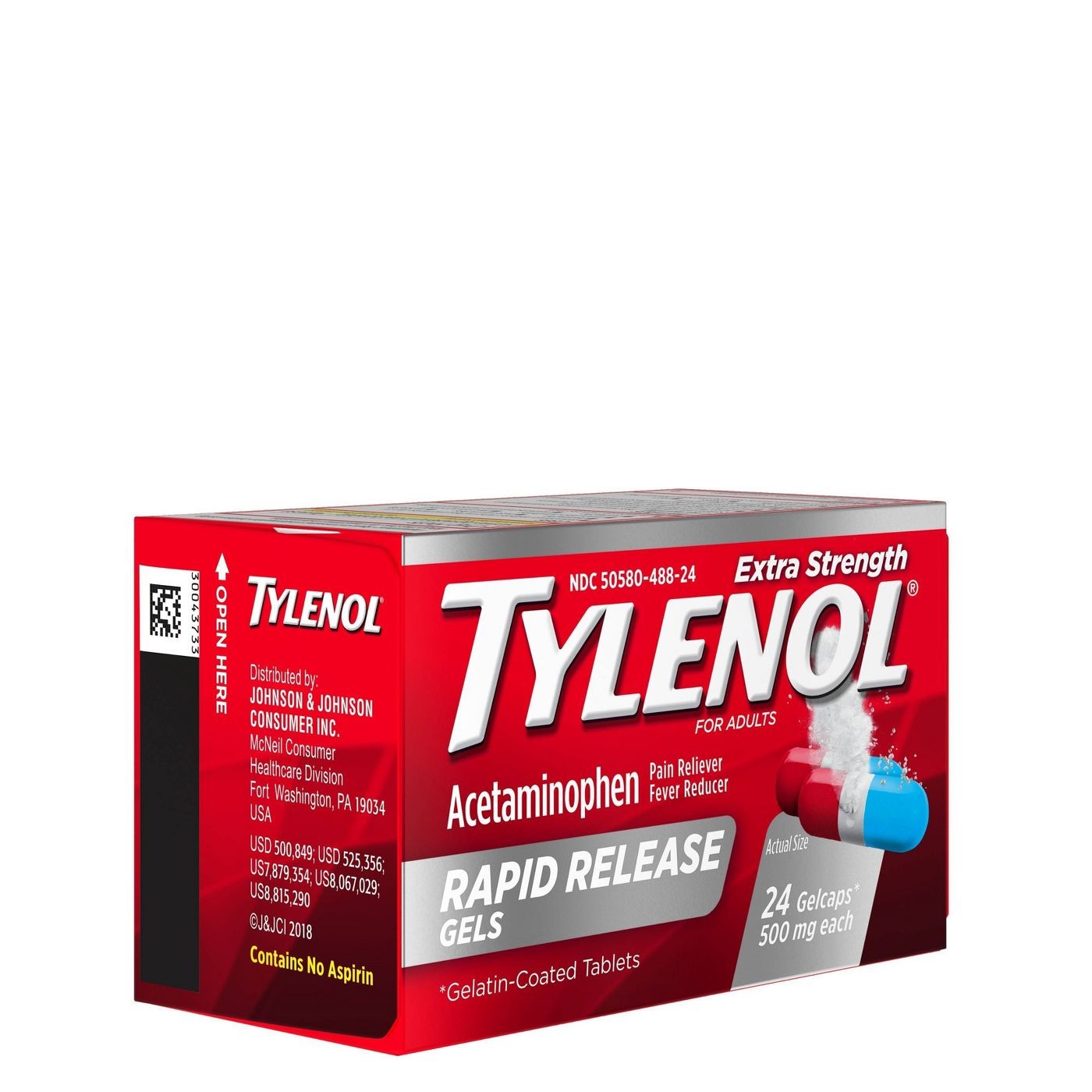 ยาบรรเทาอาการปวดและลดไข้ชนิดเข้มข้น Tylenol Extra Strength RAPID RELEASE Gels (24 Gelcaps)