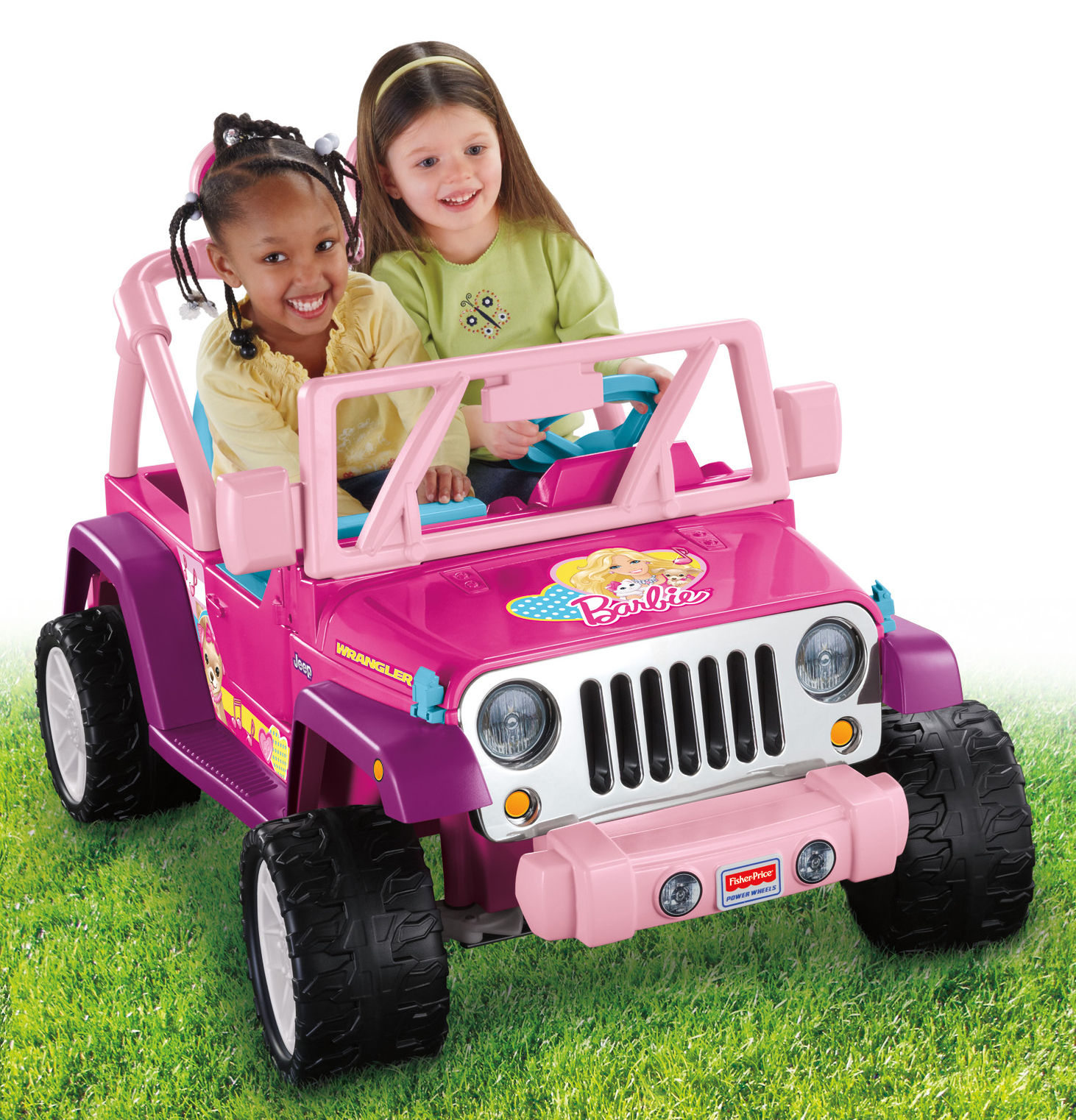 รถจี๊ปบาร์บี้พลังแรงสูงแบบ 2 ที่นั่งสำหรับลูกสาว Fisher-Price รุ่น Power Wheels Barbie Jammin' Jeep Wrangler 12-Volt Battery Powered Ride-On (Pink)