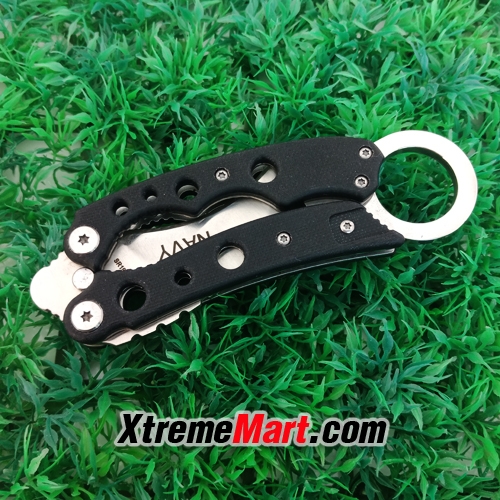 มีดพับคารัมบิท NAVY รุ่น SR199A Tactical Pocket Folding Knife มีปุ่มเปิด-ปิดอัตโนมัติ พร้อมซองผ้า(ด้ามดำ)