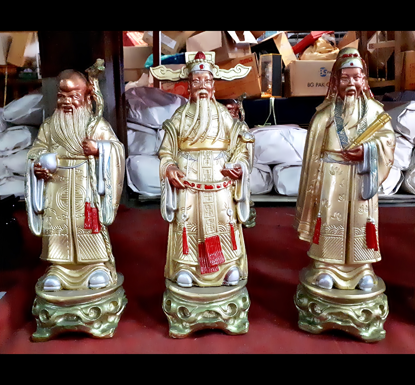 รูปหล่อ รูปปั้น ฮก ลก ซิ่ว (สีขาว สีทอง สีน้ำตาล ลงสี) (สูง27ซม. กว้าง10ซม.) เนื้อเรซิ่น