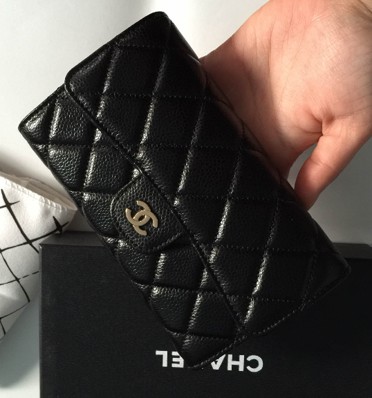 กระเป๋าสตางค์ cn caviar wallet สีดำ ใบยาว 3 พับ งานดีสุด หนังอิมพอร์ทยยุโรป