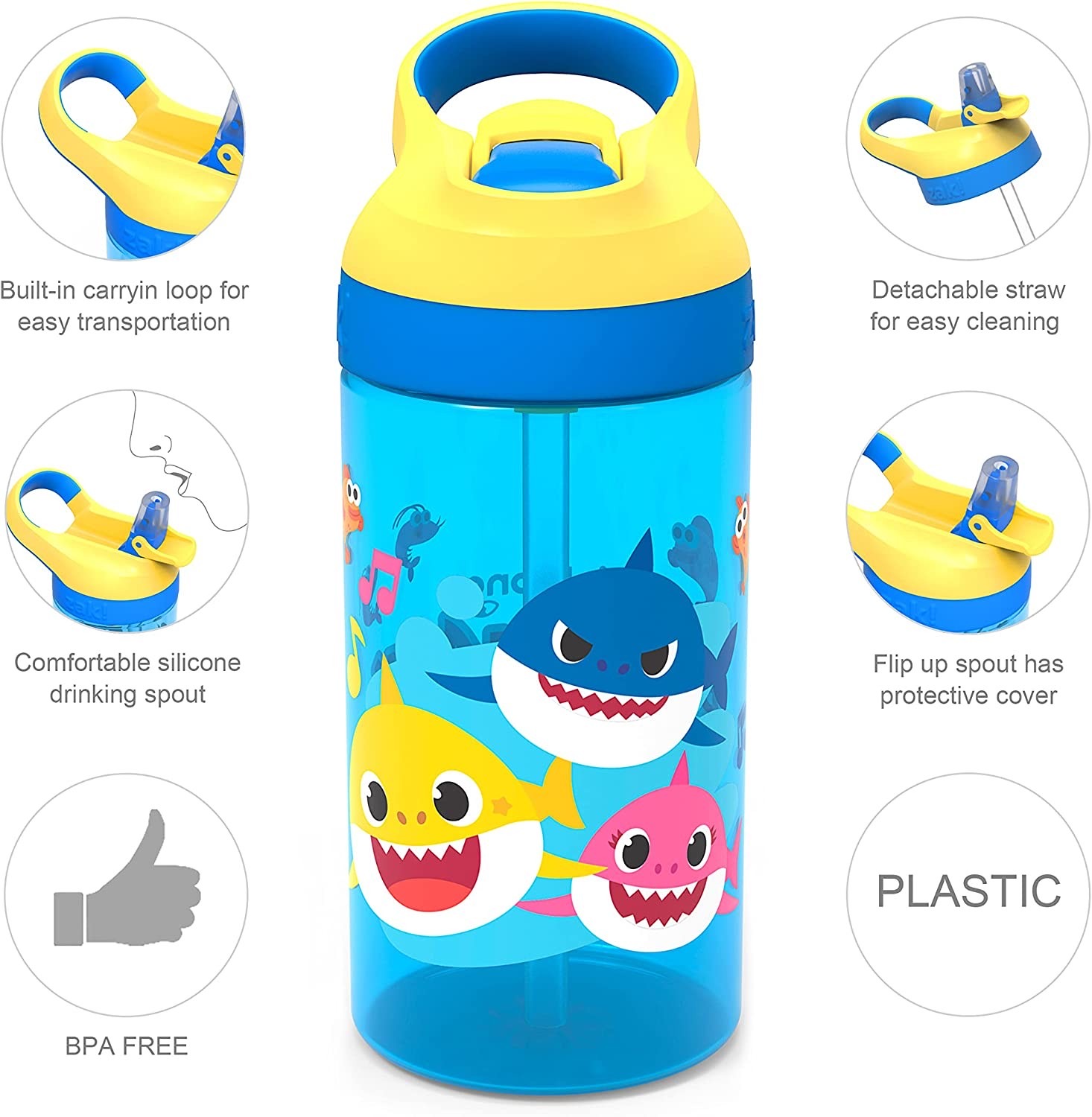 กระติกน้ำพร้อมหลอดดื่มสำหรับเด็ก Zak! Baby Shark Underwater Friends Atlantic Bottle 16 oz.