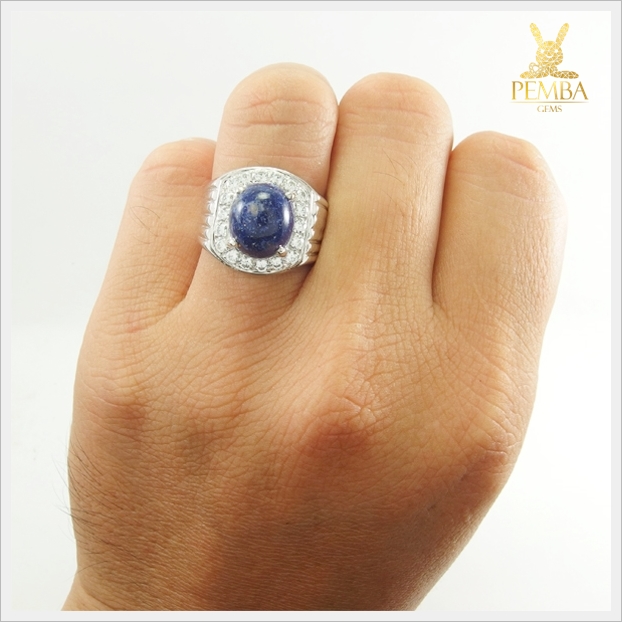 แหวนลาพิสลาซูลี เงินแท้925 ชุบทองคำขาว เสริมสร้างอำนาจบารมี สติปัญญา