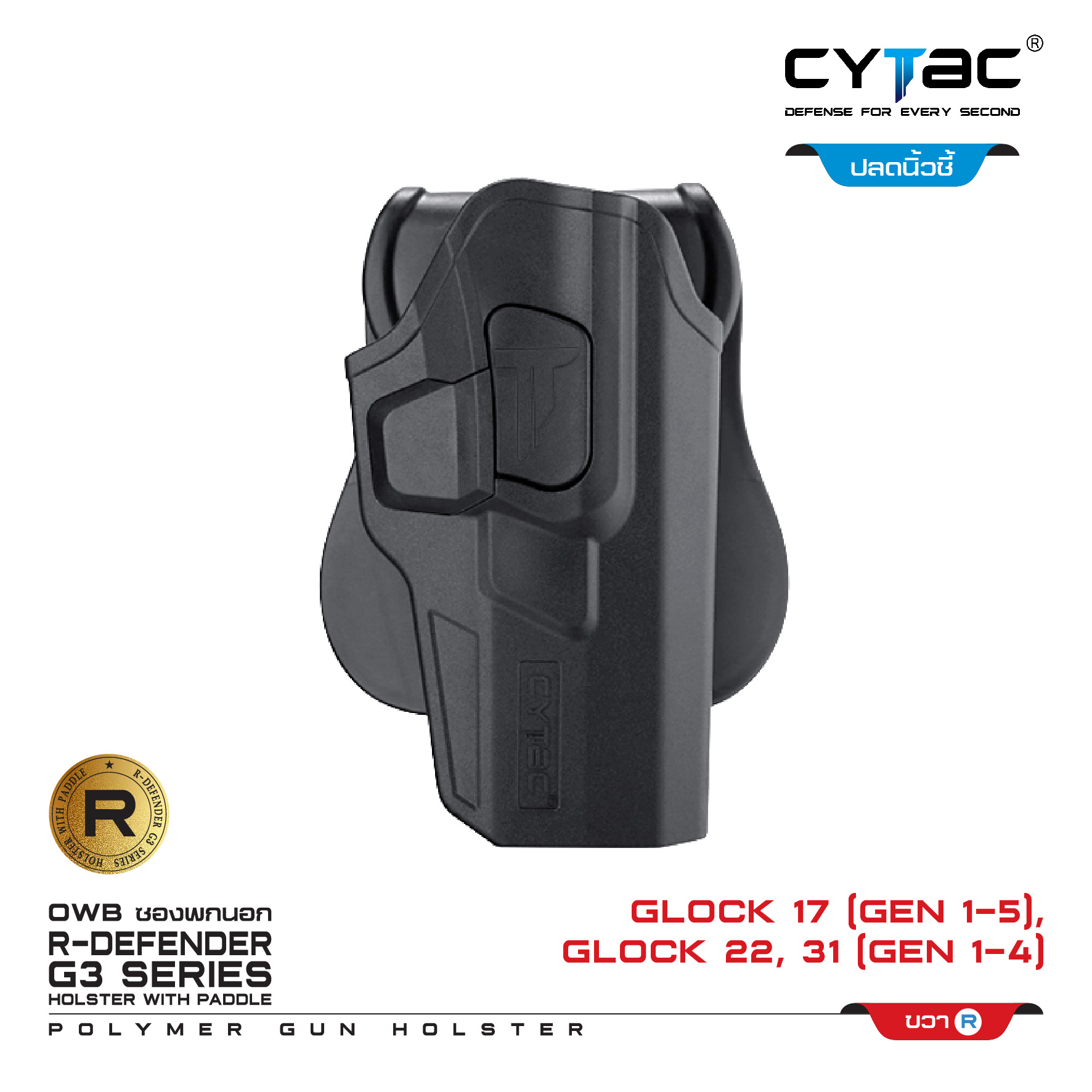 🇹🇭⫸ CYTAC ซองพกนอก ขวา ซ้าย ปลดล็อคนิ้วชี้ รุ่น GLOCK 17,22,31
