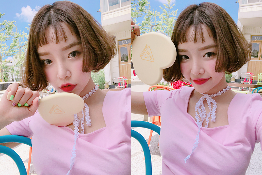 (#Yellow) 3CE Love 3CE Heart Hand Mirror กระจกแต่งหน้า รูปทรงหัวใจ สีพาสเทล น่ารักสดใส