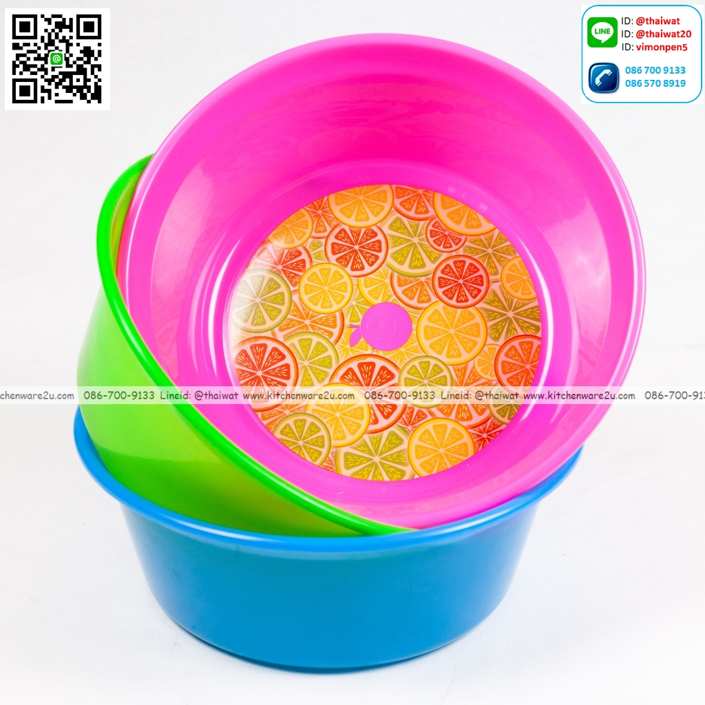 P08982 กะละมังกลม 30 ซม.พิมพ์ฟอยด์ (30*30*12 cm) สีสวย No.236 ราคาส่งต่อ 6 โหล: 72 ใบ:เฉลี่ย 205 บต่อโหล