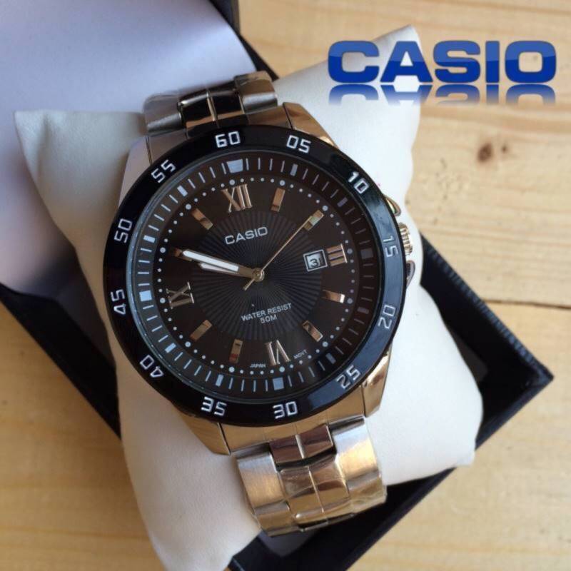 นาฬิกา Casio Edifice เกรด AAA สีเงิน สายเลสสีเงิน หน้าปัดสีดำ ขั้นเทพ