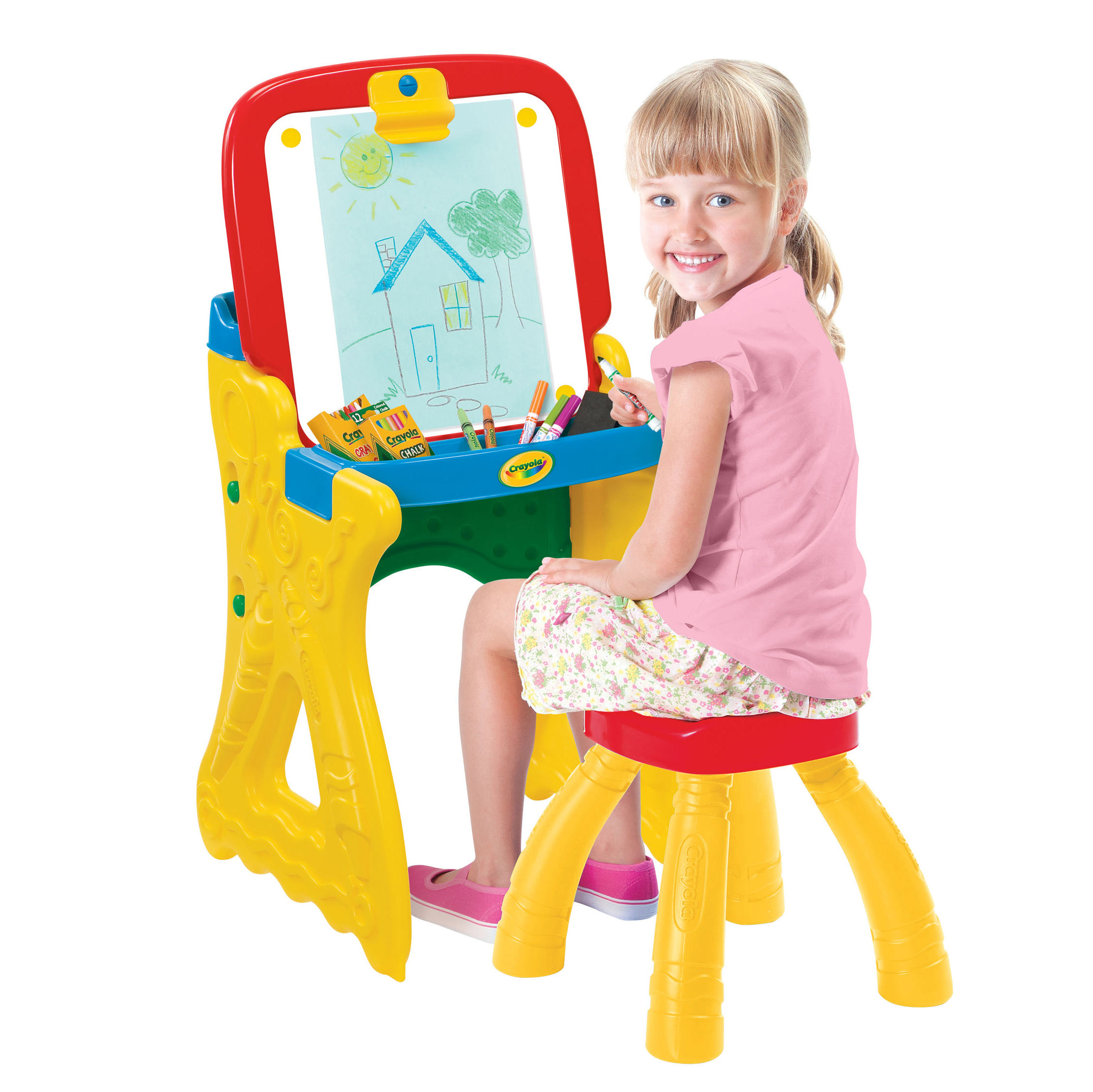 โต๊ะวาดเขียนเอนกประสงค์สำหรับเด็ก Crayola Play 'N Fold 2-in-1 Art Studio (Red & Yellow)