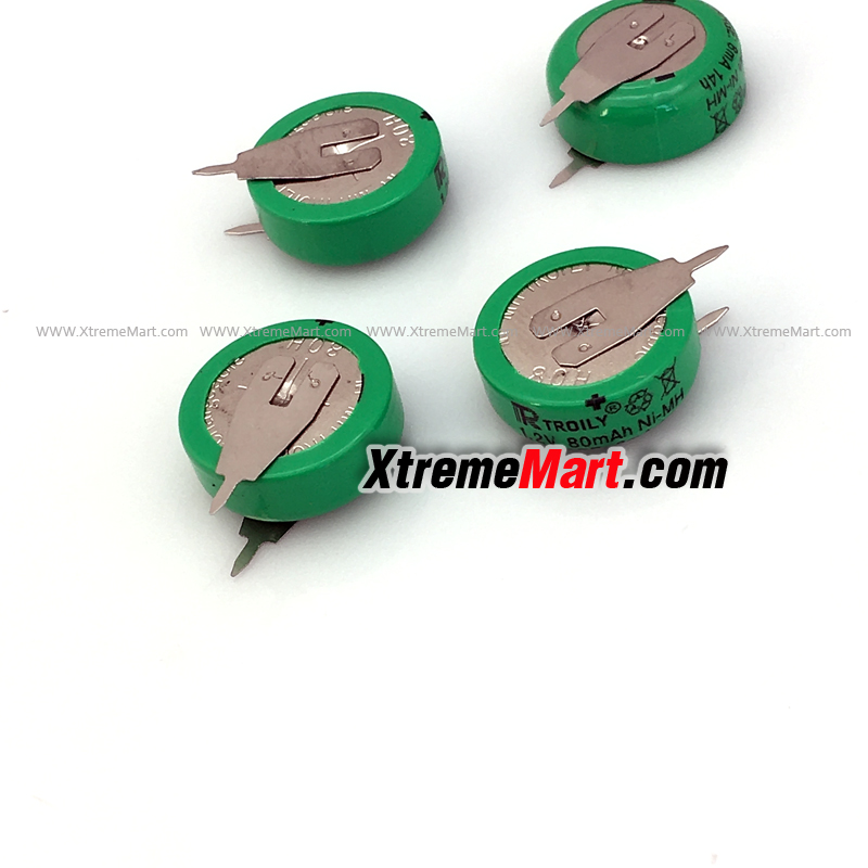 แบตเตอรี่ชาร์จได้ 1.2V 80mAh Ni-MH Rechargeable Battery พร้อมขา For Timer Solar Energy Electric Toy Light Ni MH Button Cell Coin