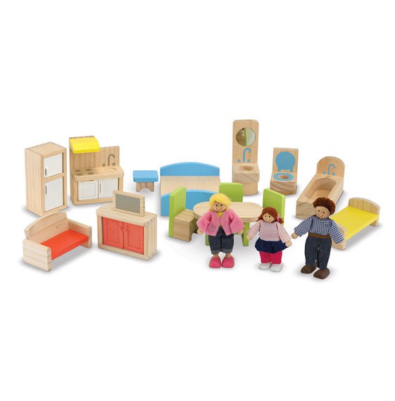 บ้านตุ๊กตาไม้ปลอดสารพิษสุดคลาสสิค Melissa & Doug Hi-Rise Wooden Dollhouse and Furniture Set