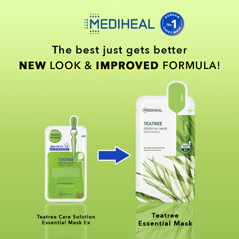 (1 แผ่น) Mediheal Teatree Essential Mask 24mL เมดิฮีลแผ่นมาส์ก อุดมไปด้วยสารสกัดจากธรรมชาติ Teatree Active ช่วยปลอบประโลม ปรับสมดุลลดความมันส่วนเกิน ลดต้นตอของปัญหาสิว
