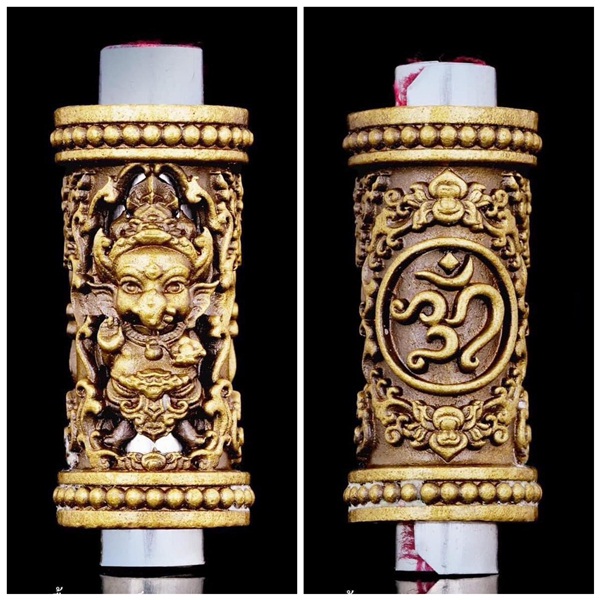 ตะกรุดพระพิฆเนศ โอมศรีคเณชา เนื้อทองฝาบาตร ครูบาคำฝั้น อินทวัณโณ วัดกอโชค 2567