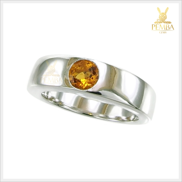 แหวนซิทรินแท้ เม็ดเดี่ยว เงินแท้925 ชุบทองคำขาว เล็กๆ แต่ดูดีมีสไตล์