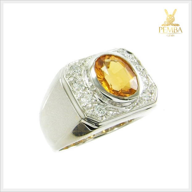 แหวนซิทรินแท้ เงินแท้925 ชุบทองคำขาว เสริมสร้างความมั่นใจ