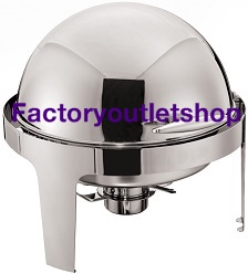 ชุดอ่างอุ่นอาหารกลม สีเงิน ฝาโค้ง เปิดได้ 180องศาฝาโรลอัพ Roll Up Round Chafing Dish