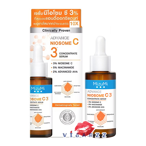 (ขวด 30mL Niosome) MizuMi Advance Niosome C 3 Concentrate Serum 30mL เซรั่มนีโอโซม ซี สูตรเข้มข้น 3% Antioxidant ที่มากกว่า Vitamin C 10 เท่า ให้ผิวกระจ่างใสยิ่งขึ้น