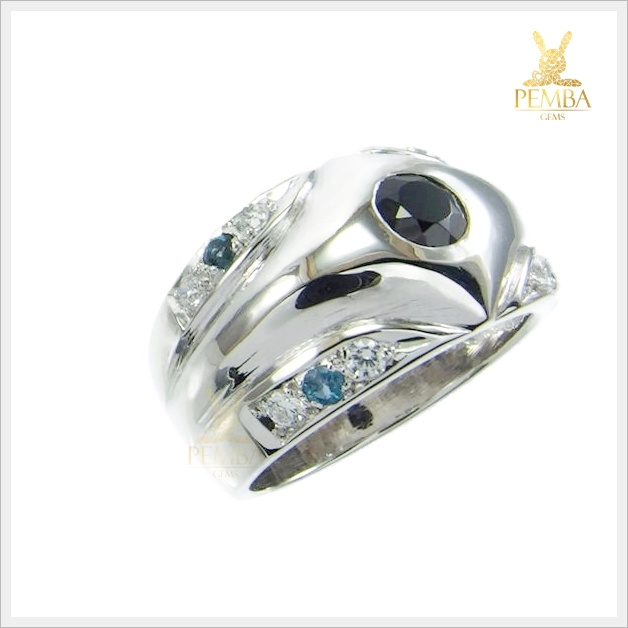 แหวนนิลแท้ เงินแท้925 ชุบทองคำขาว เสริมดวงโชคลาภ