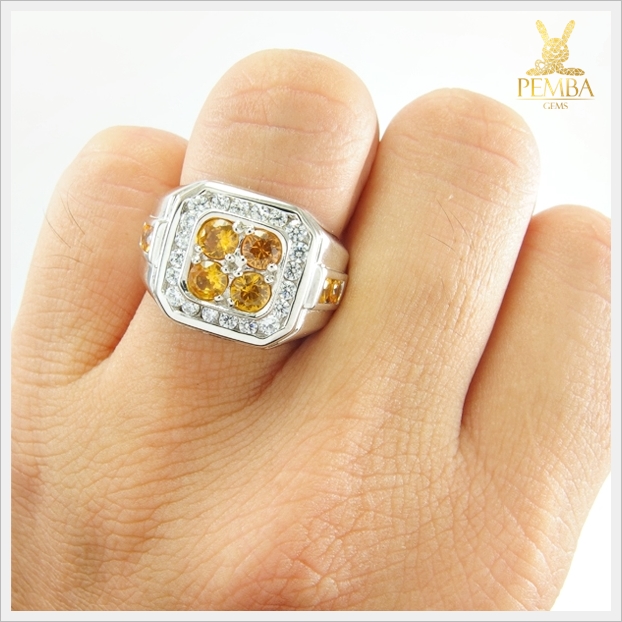 แหวนบุษราคัมแท้ เงินแท้925 ชุบทองคำขาว เท่อย่างมีสไตล์