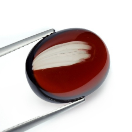 Natural Garnet (Pyrope) พลอยโกเมน รูปไข่ หลังเบี้ย หนัก 10.46 กะรัตสีแดงอมน้ำตาล เนื้อสะอาดมองตาเปล่าไม่มีตำหนิ