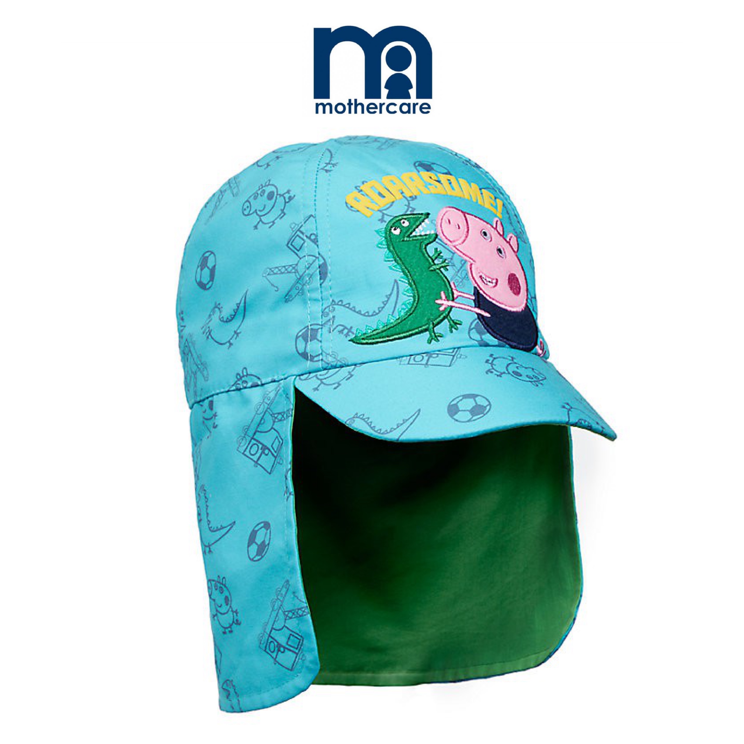 หมวกแก็ปพร้อมผ้ากันแดดสำหรับเด็ก mothercare George Pig Sun Protection Keppi Hat