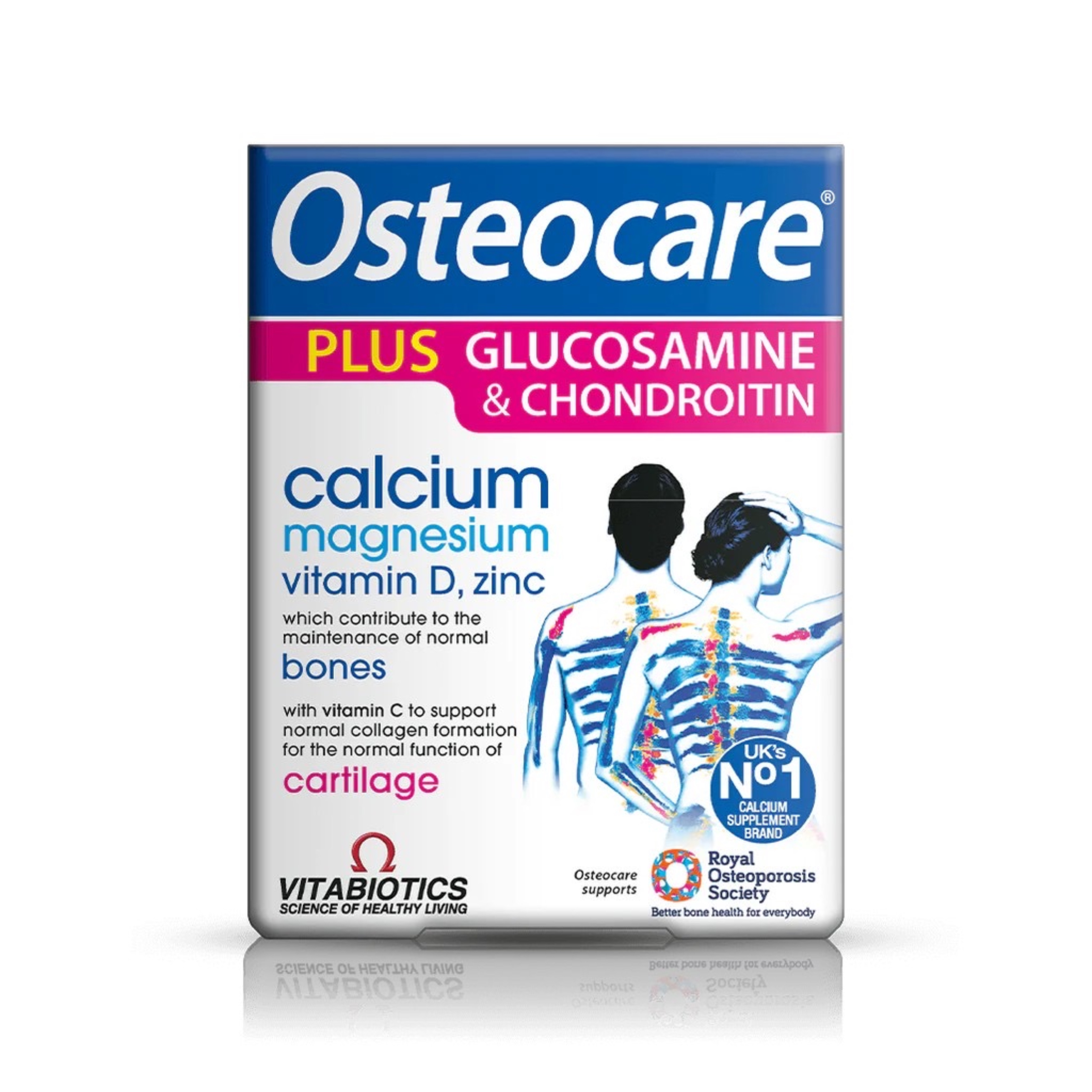 แคลเซียมชนิดเม็ดสำหรับผู้ใหญ่ Vitabiotics Osteocare Plus Glucosamine & Chondroitin - Calcium Magnesium Vitamin D, Zinc