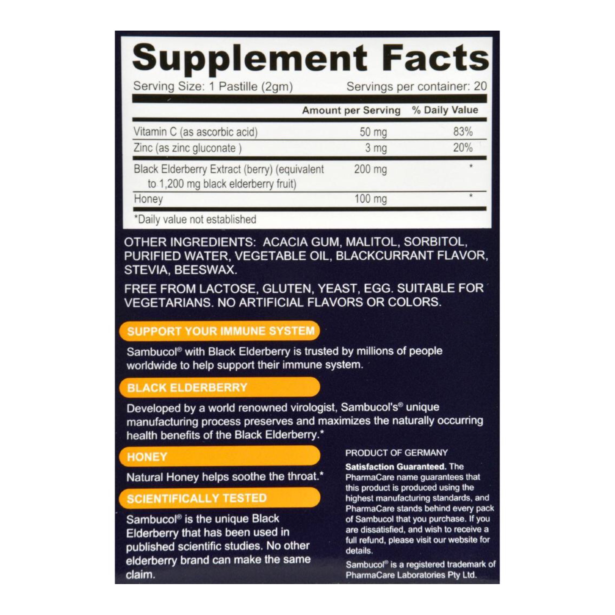 วิตามินเสริมภูมิคุ้มกันสำหรับเด็กโตและผู้ใหญ่ Sambucol Black Elderberry Pastilles Original Formula Throat Lozenge