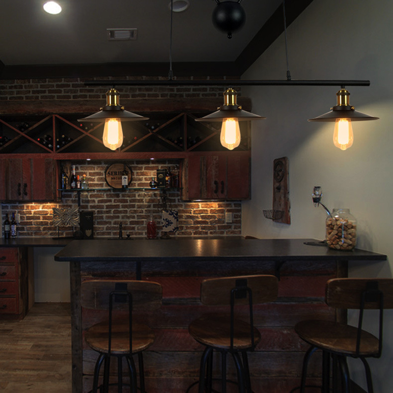 โคมไฟแขวนเพดานลูกรอกแบบย้อนยุควินเทจ 3 หัวสีดำ [Model 5049]