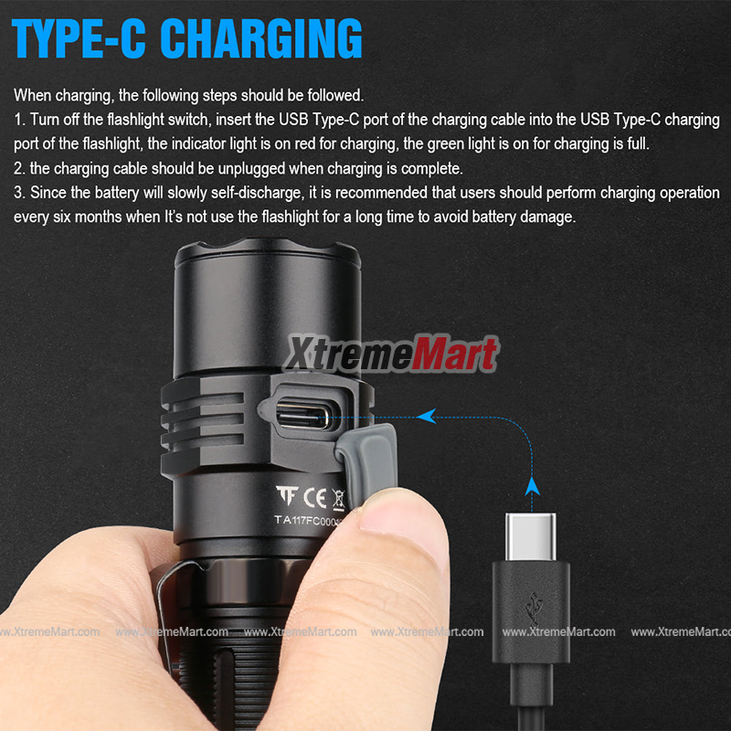 ไฟฉาย TrustFire T21R 2600 lumens flashlight Magnetic-Charging torch พร้อมแบตเตอรี่ 21700 และ สายชาร์จ ขนาดกะทัดรัดพอดีมือ