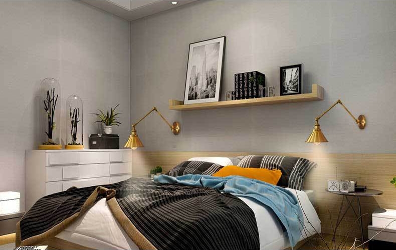 โคมไฟติดผนังติดกำแพงภายในแขนปรับ 2 Step สีทองสไตล์วินเทจ [B005]