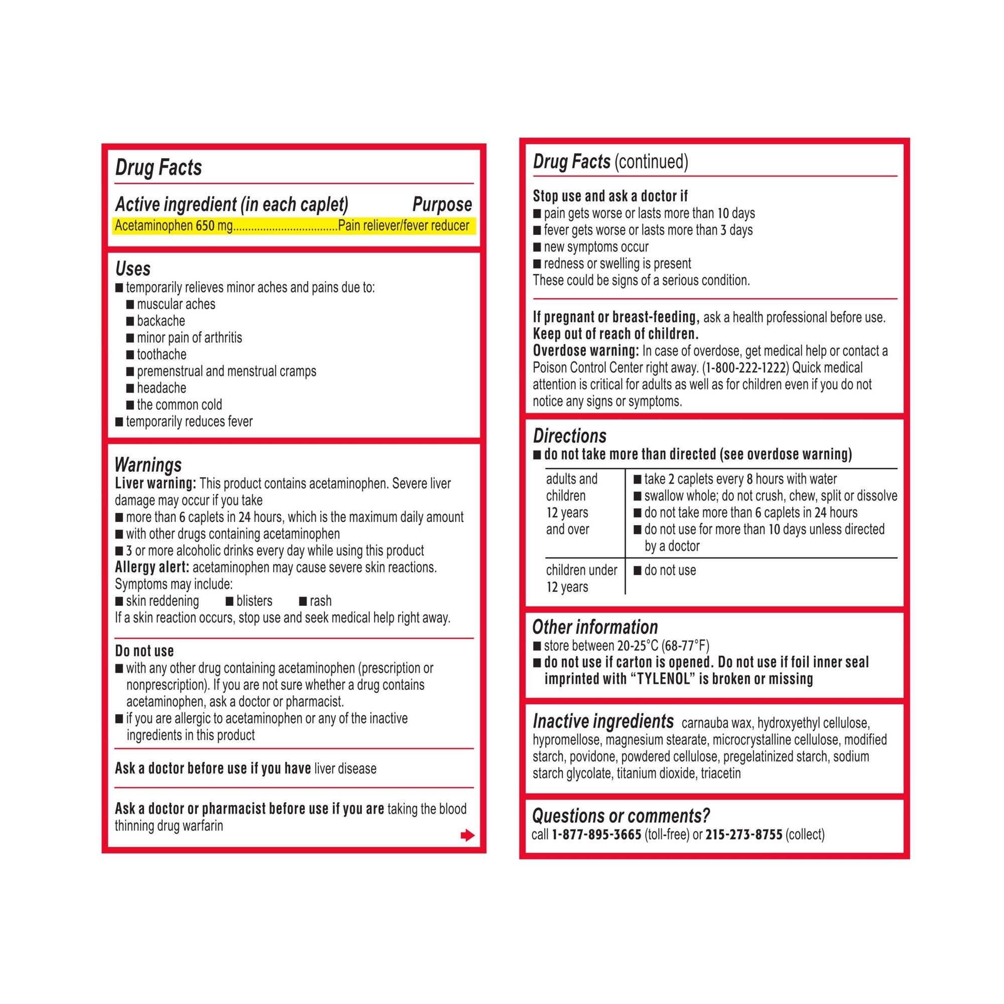 ยาบรรเทาอาการปวดเมื่อยกล้ามเนื้อและปวดทั่วไป TYLENOL® 8HR Muscle Aches & Pain (100 Caplets)