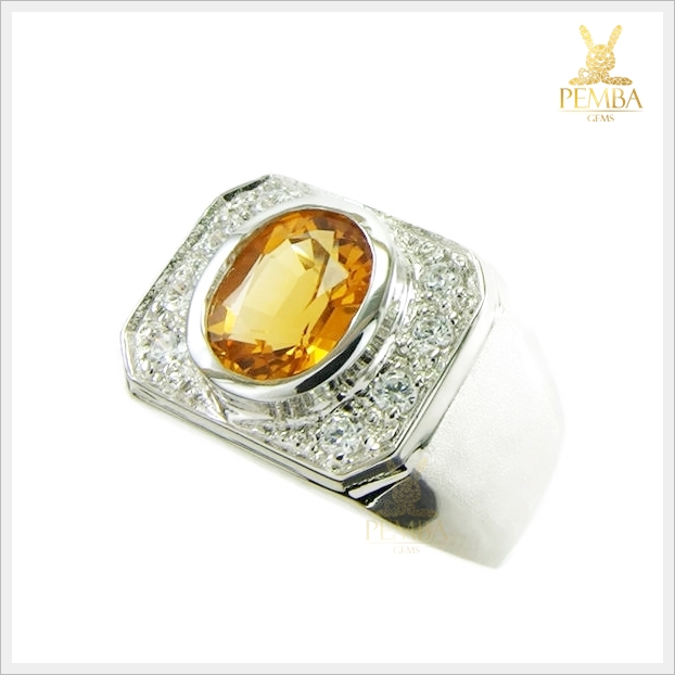 แหวนซิทรินแท้ เงินแท้925 ชุบทองคำขาว เสริมสร้างความมั่นใจ